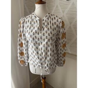 Anthropologie Luna Moon Small Yellow Floral Embroidered Sleeve Boho Blouse Top